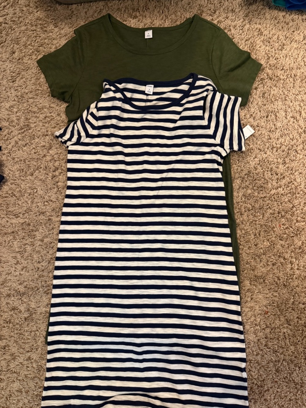 Old Navy Navy and White Striped Tee dress & Olive Dress